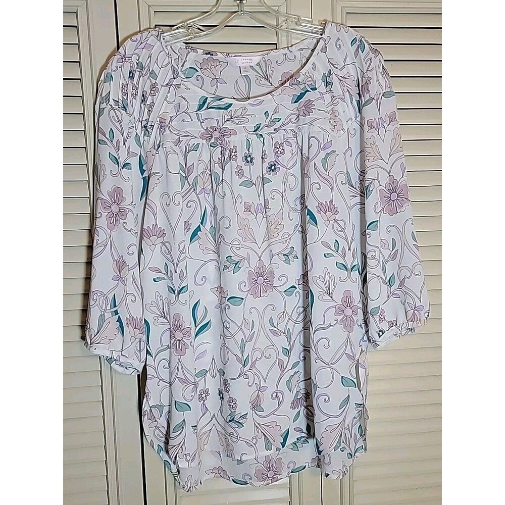 LC Lauren Conrad Floral Top Blouse Womens Size M ~ ¾ Sleeve ~ Sheer